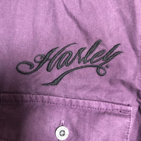 Harley Davidson Embroidered Shell Spell Out Long Sleeve Button Up Purple Large - Picture 3 of 8